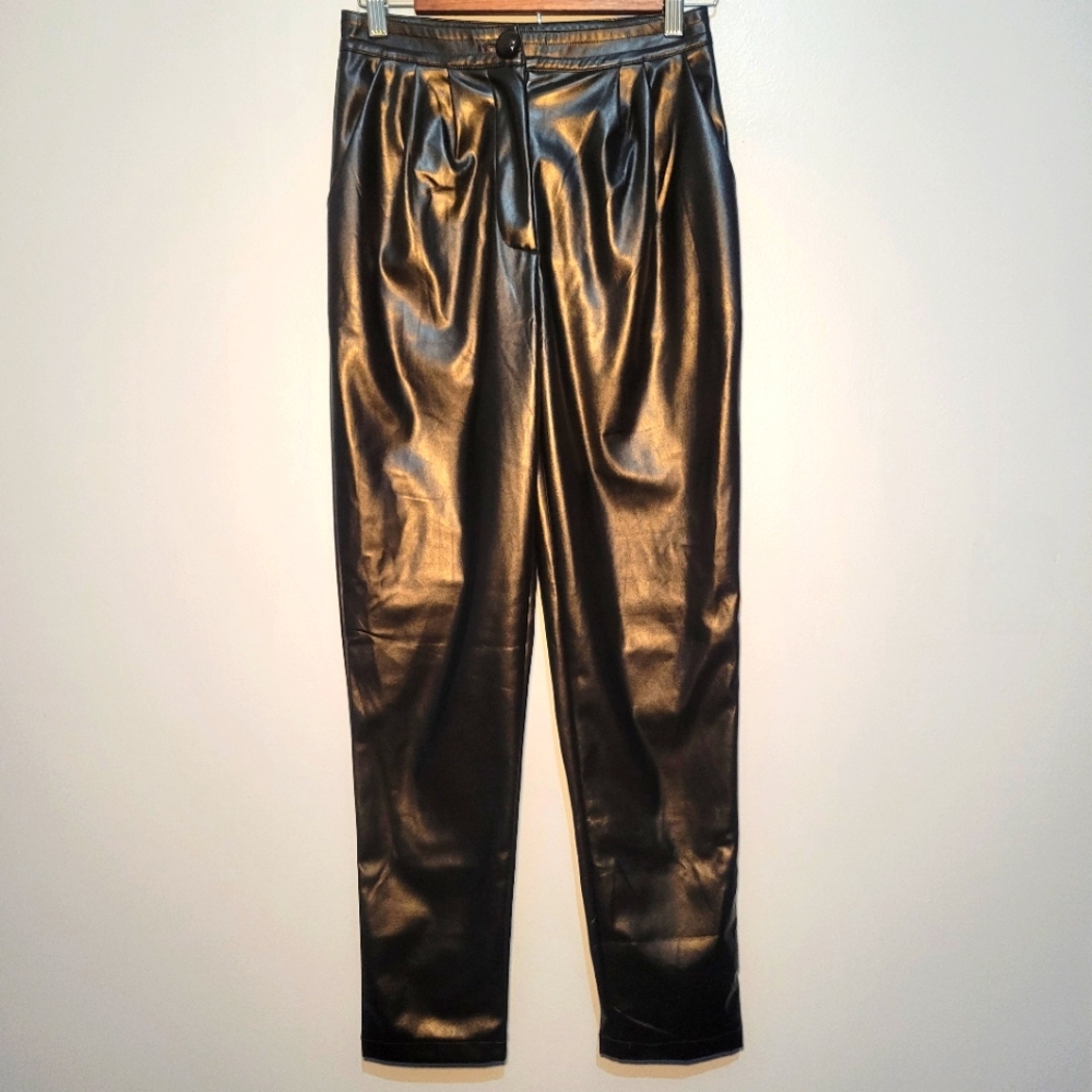 NWT Princess Polly Love Club‎ Black Faux Vegan Leather Straight Pants Size 4